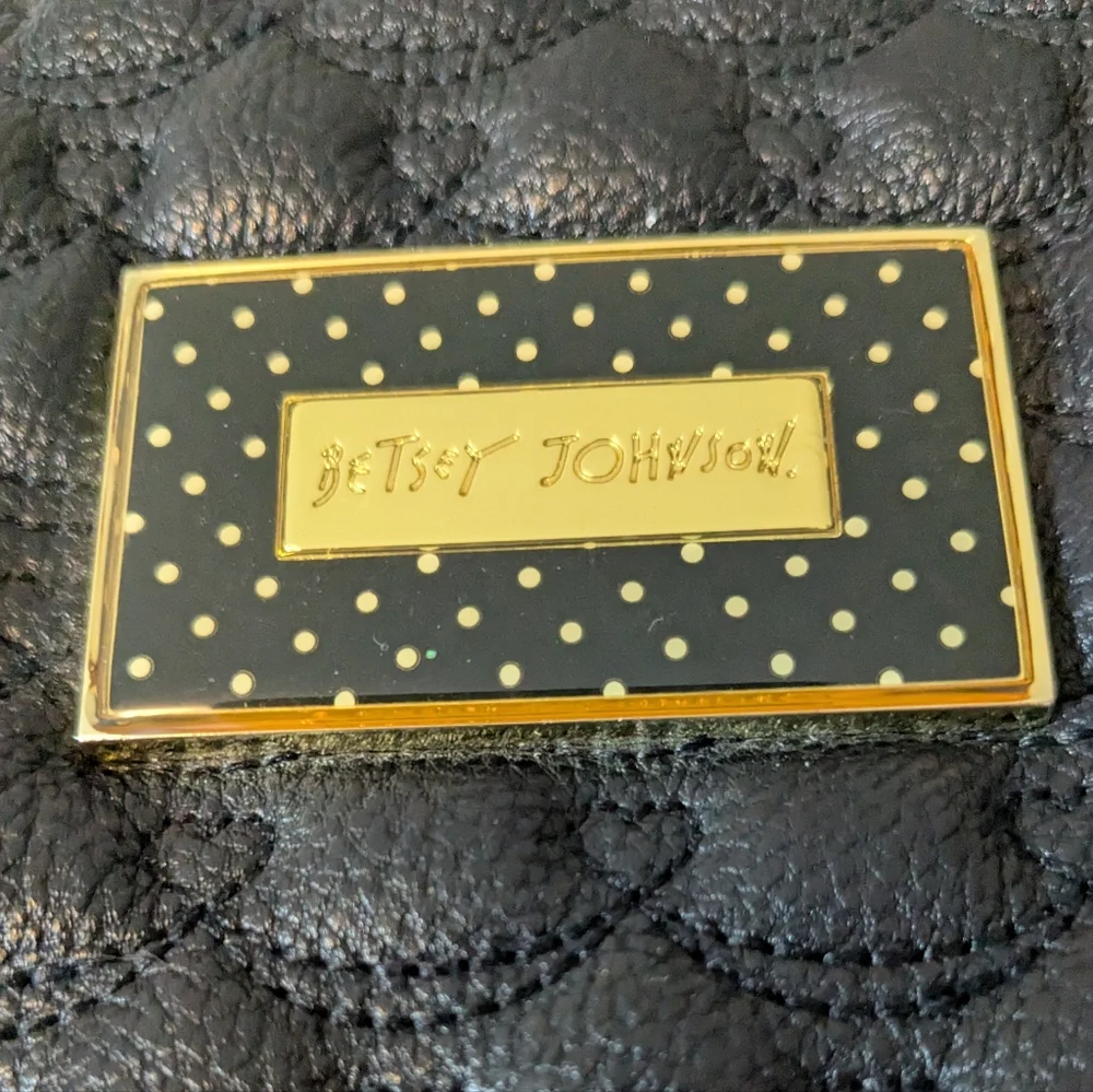 Betsey Johnson Black Quilted Barrel Satchel with Gold Chain Handles